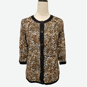 Karen Scott, Retro, Leopard animal print, button down sweater size M